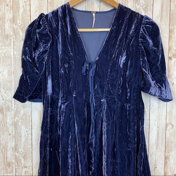 Free People Adelle Indigo Lost Velvet Tunic Top Small Women - Picture 5 of 10